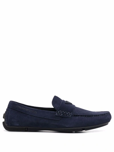 Shop Emporio Armani Logo-plaque Slip-on Driving Shoes In Blue