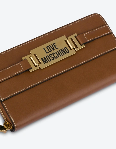 Shop Love Moschino Plaque Zip Around Wallet In Black
