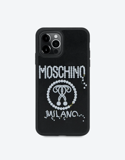 Shop Moschino Iphone 12 Pro Max Pearls Double Question Mark Cover In Black