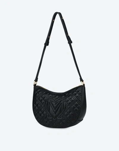 Shop Love Moschino Shiny Quilted Hobo Bag In Black