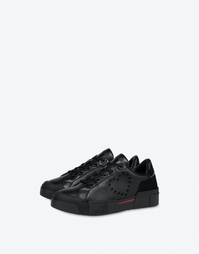 Shop Love Moschino Eyelets Heart Nappa Sneakers In Black