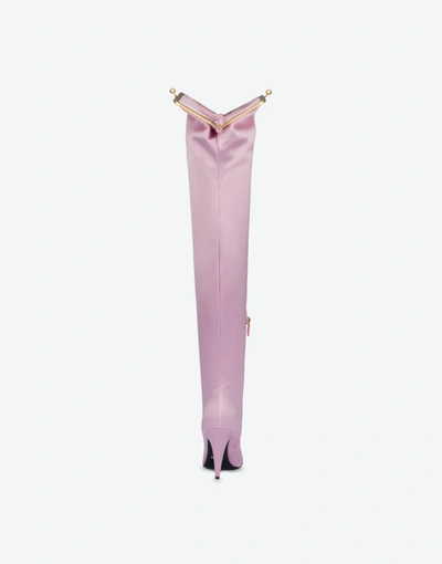 Shop Moschino Purse Satin Over-the-knee Boots In Pink