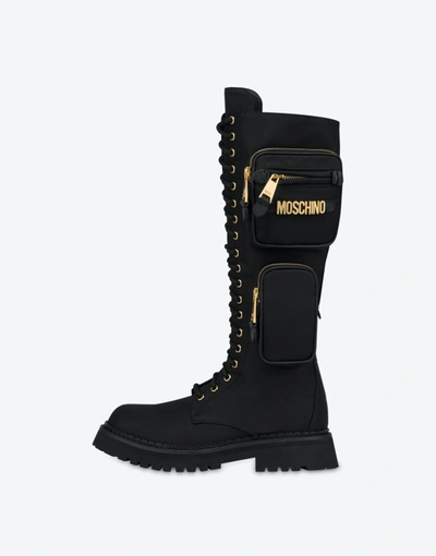 Shop Moschino Safari High Combat Boot In Black