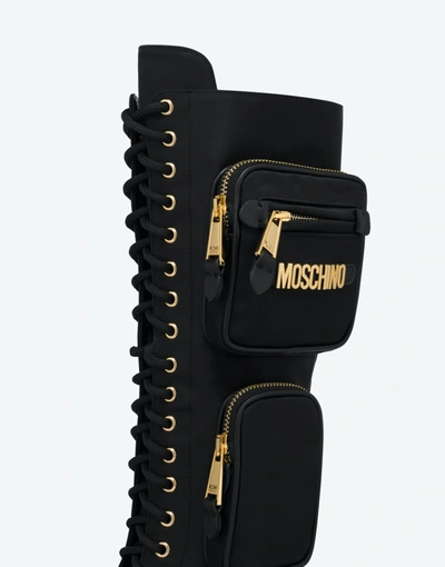 Shop Moschino Safari High Combat Boot In Black