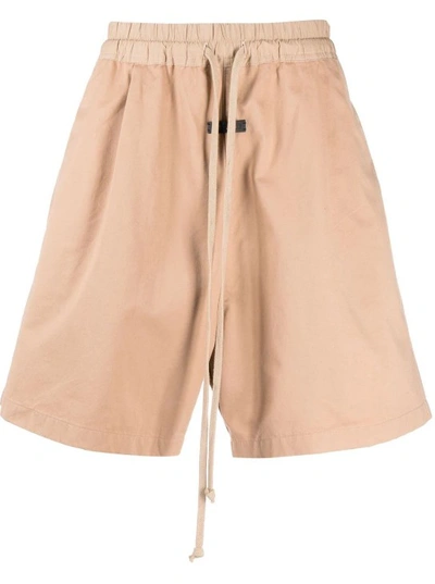 Shop Fear Of God Khaki Brown Logo-patch Drop-crotch Track Shorts