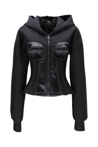 Shop Dolce & Gabbana Hooded Bralette-trim Jacket In Black