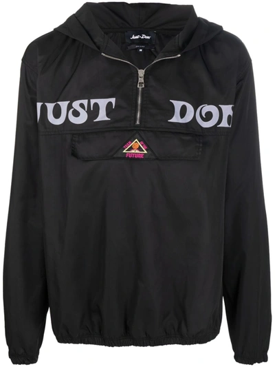 Shop Just Don Black Logo-print Hooded Windbreaker