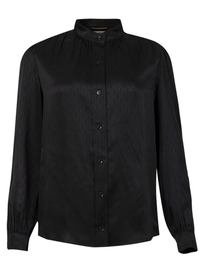 Shop Saint Laurent Silk Monogram Blouse In Black