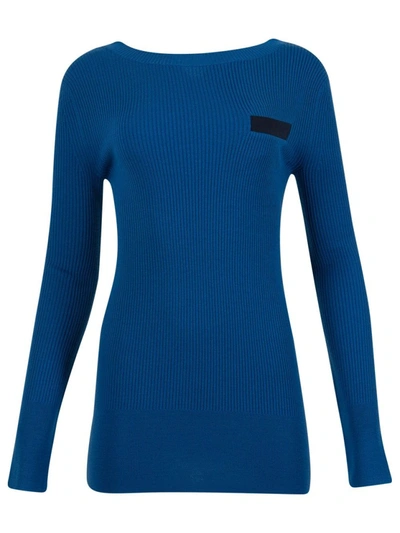 Shop Sacai Wool Knit And Satin Pullover Top Blue