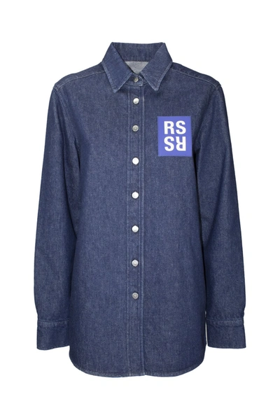Shop Raf Simons Logo Patch Denim Shirt In Blue