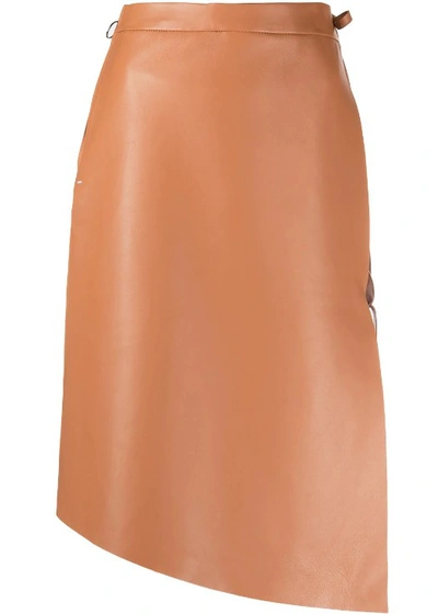 Shop Off-white Brown Leather Midi Skirt