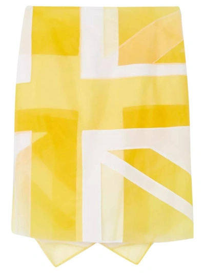Shop Burberry Flag Intarsia Tulle And Silk Skirt In Yellow