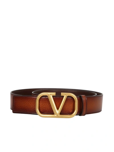 Shop Valentino Leather Belt In Brown