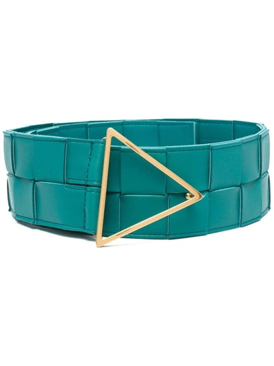 Shop Bottega Veneta Teal Triangle-plaque Woven Belt In Blue