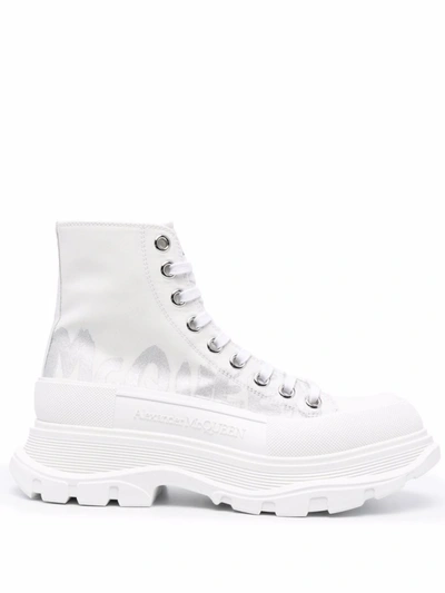 Shop Alexander Mcqueen High-top Leather Sneakers In White