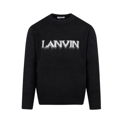 Shop Lanvin Logo Intarsia Crewneck Sweater In Black