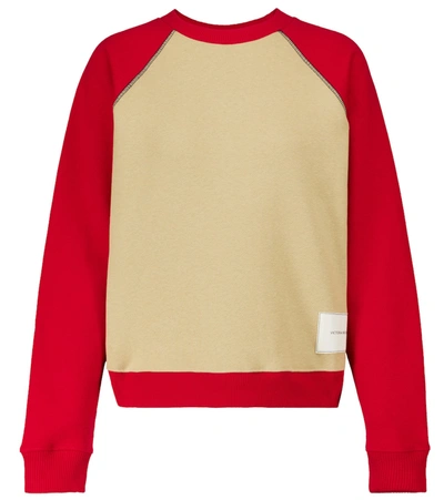 Shop Victoria Beckham Bi-color Organic Cotton Sweatshirt In Coffee/bright Red Aw21