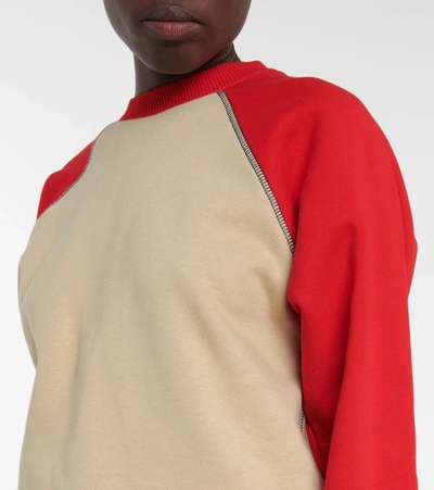 Shop Victoria Beckham Bi-color Organic Cotton Sweatshirt In Coffee/bright Red Aw21