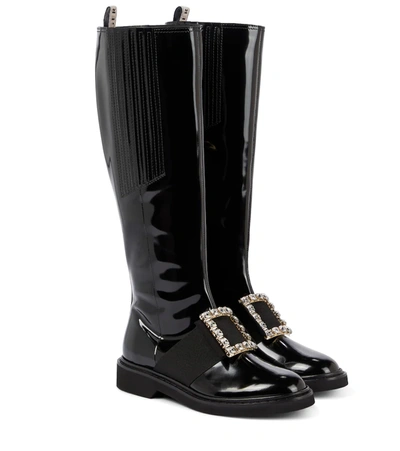 Shop Roger Vivier Viv' Rangers Leather Knee-high Boots In Nero
