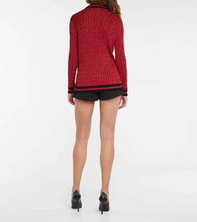 Shop Saint Laurent Cable-knit Cardigan In Rouge Brillant/noir
