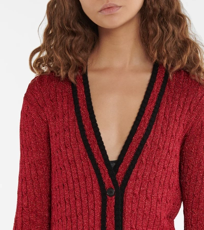 Shop Saint Laurent Cable-knit Cardigan In Rouge Brillant/noir