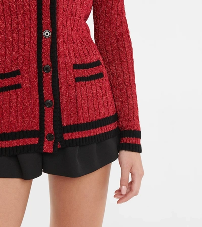 Shop Saint Laurent Cable-knit Cardigan In Rouge Brillant/noir