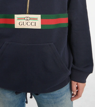 Shop Gucci Cotton Jersey Hoodie In Ink