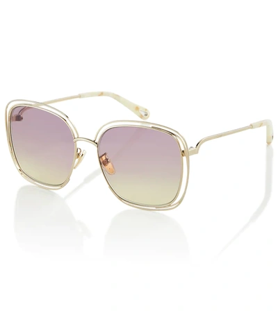 Shop Chloé Square Sunglasses In Gold-gold-pink