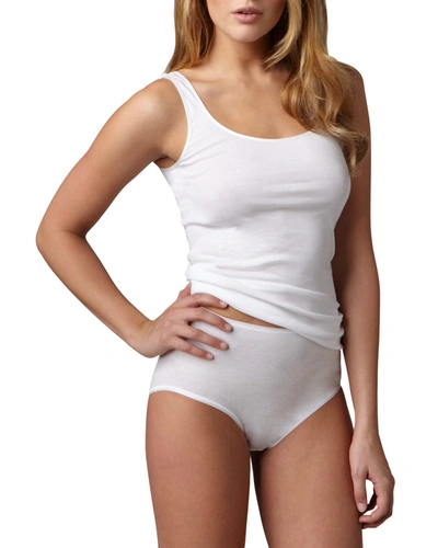 Shop Hanro Cotton Seamless Satin-trim Briefs In White