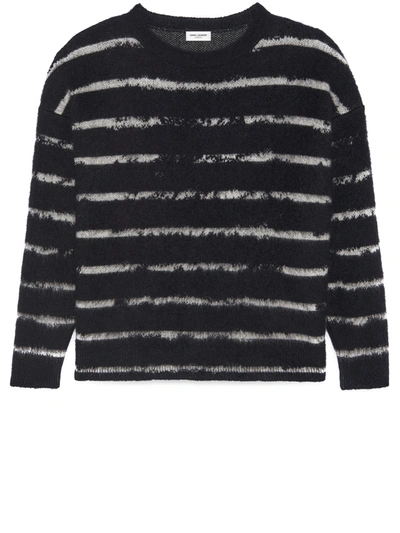 Shop Saint Laurent Pullover With Interrupted Stripe Motif In Black