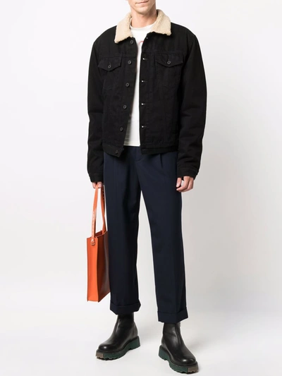 Shop Off-white Denim And Shearling Jacket In Black