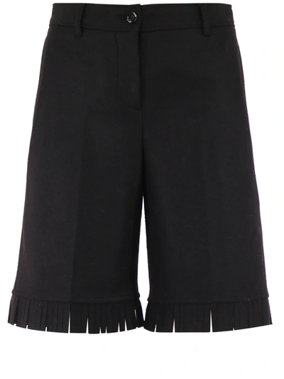 Shop Burberry Black Shorts With Fringes