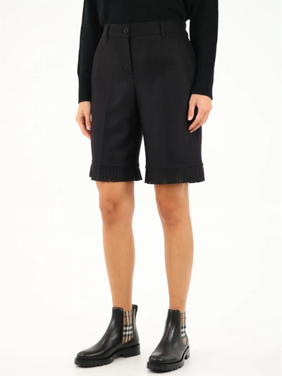 Shop Burberry Black Shorts With Fringes
