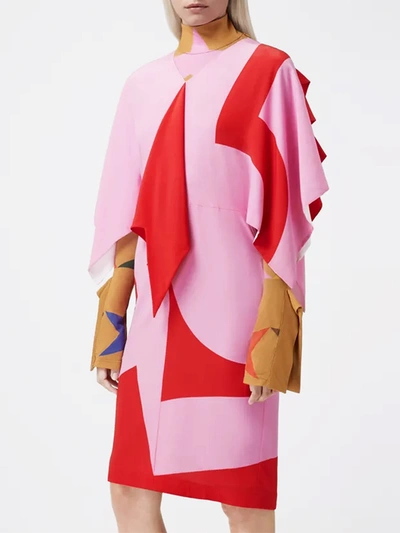 Shop Burberry Red And Pink Crepe De Chine Silk Dress