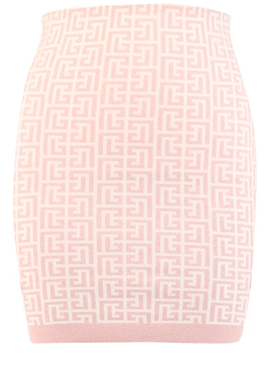 Shop Balmain Miniskirt With White And Pink Monogram