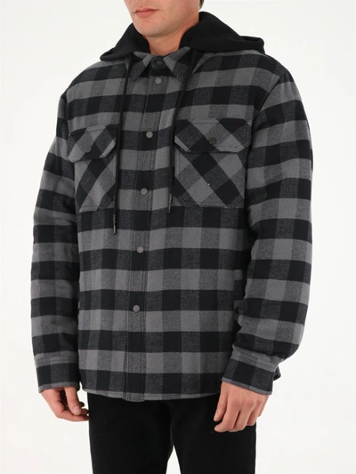 Shop Off-white Flannel Shirt With Fleece In Grey
