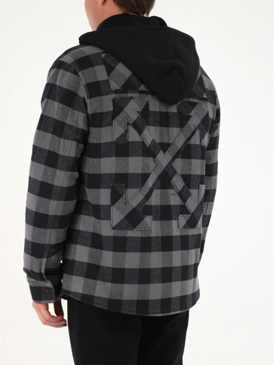 Shop Off-white Flannel Shirt With Fleece In Grey