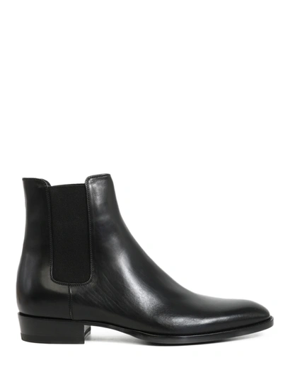 Shop Saint Laurent Wyatt Leather Chelsea Boots In Black