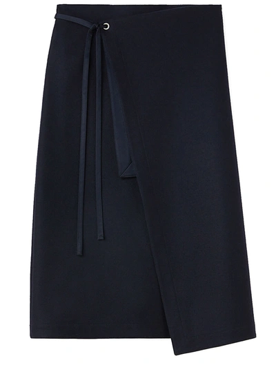 Shop Jil Sander Blue Wool Wrap Skirt