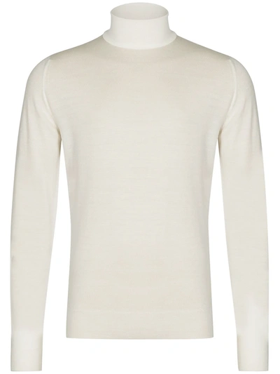 Shop John Smedley White Wool Turtleneck Sweater In Cream