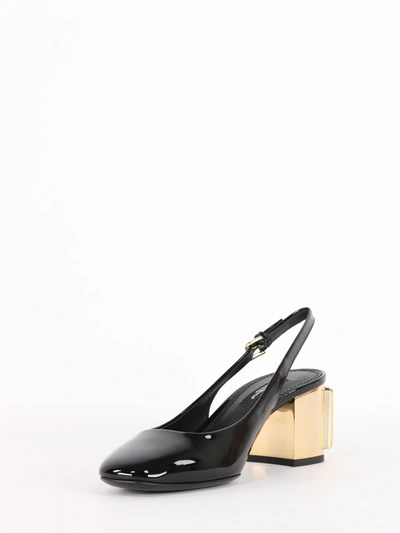 Shop Dolce & Gabbana Alexa Sling Back In Patent Leather With Dg Heel In Black