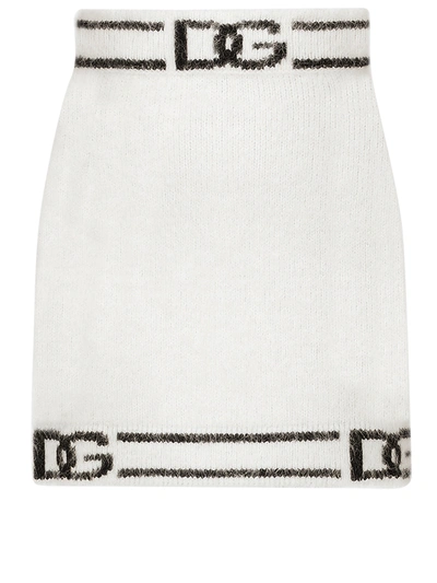 Shop Dolce & Gabbana Knitted Mini Skirt With Dg Inlay In White