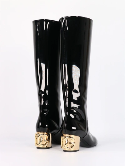 Shop Dolce & Gabbana Boots In Black Patent Leather And Gold Heel