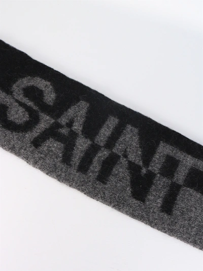 Shop Saint Laurent Scarf With Bi-color Logo In Grey