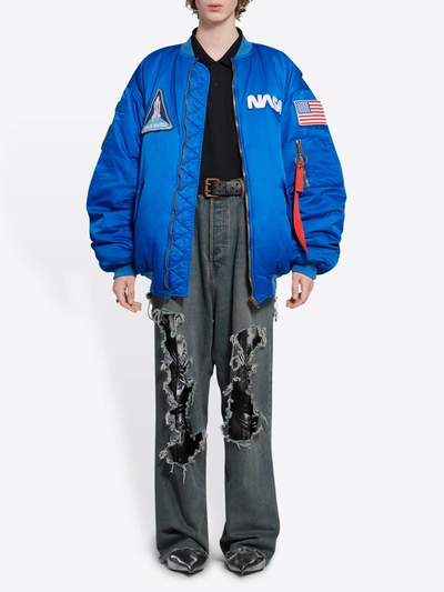 Shop Balenciaga Space Bomber Nasa Blue