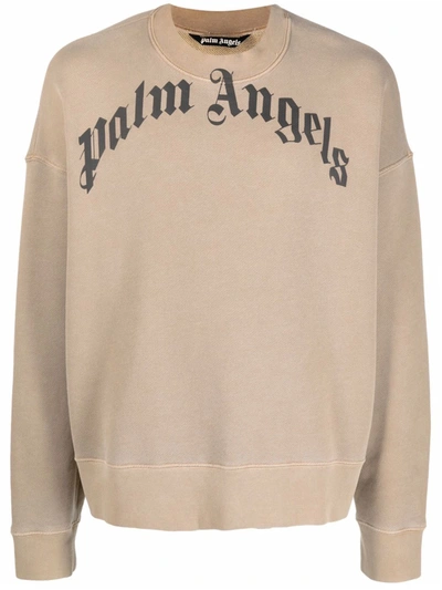 Shop Palm Angels Giro Collo Curved Logo In Beige