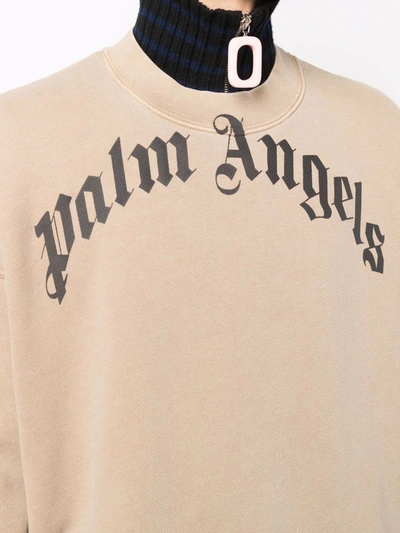 Shop Palm Angels Giro Collo Curved Logo In Beige