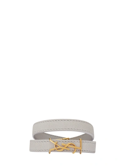 Shop Saint Laurent Double-wrap Opyum Bracelet In White