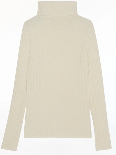 Shop Saint Laurent Ribbed Turtleneck Pullover In Cream Wool And Cashmere