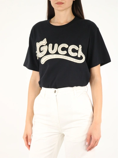 Gucci Black Cat Logo T-shirt | ModeSens